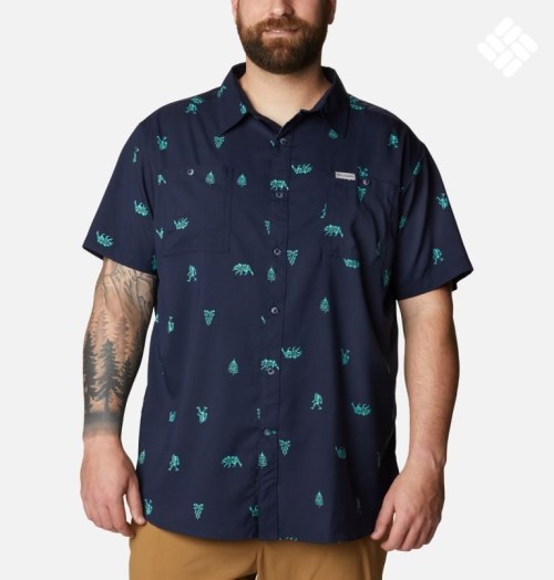 Men's Columbia Utilizer Printed Woven Short Sleeve Shirts Navy | Plus Size CA-X435L